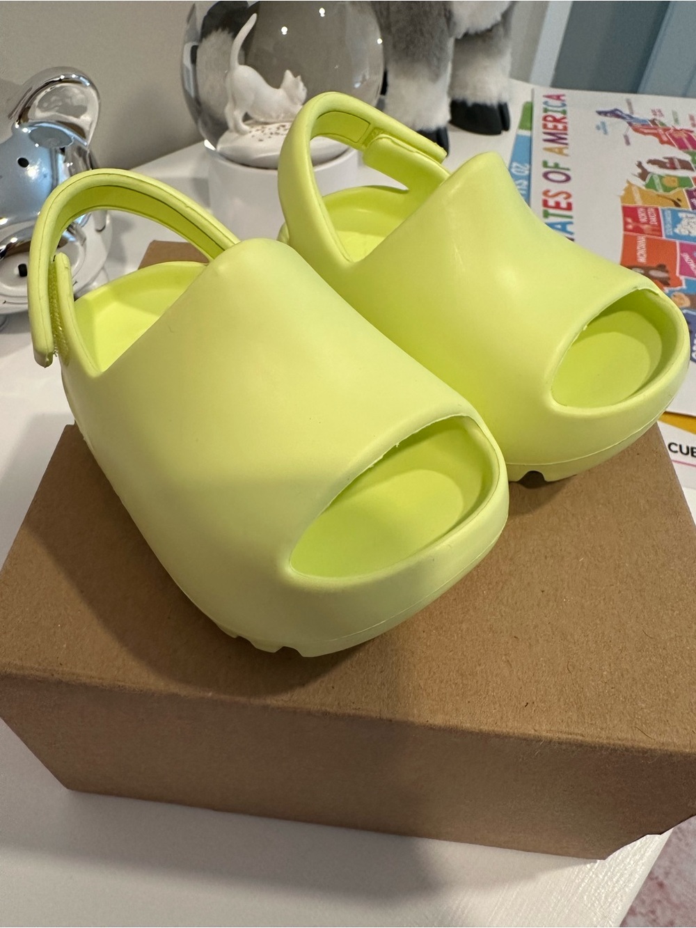 Yeezy Kids Neon Lime Slide Sandals with Back Strap
